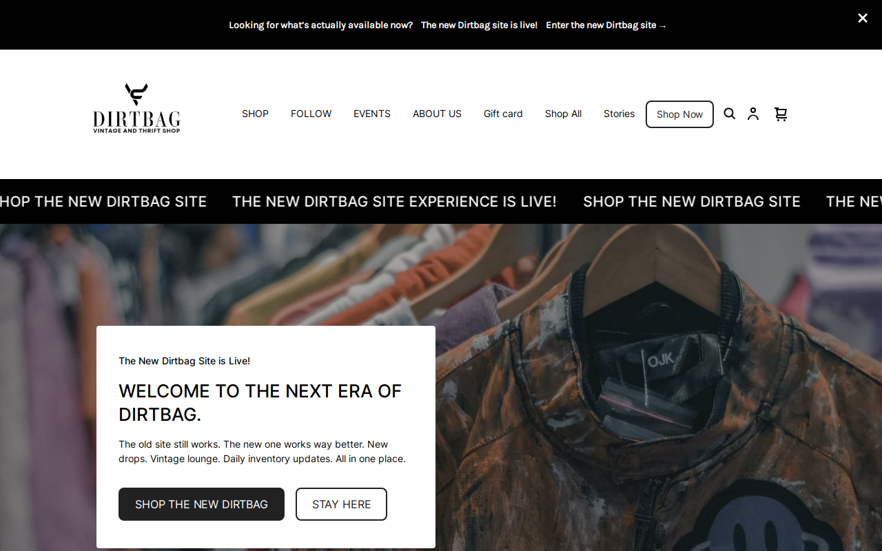 Dirtbag Vintage and Thrift website preview