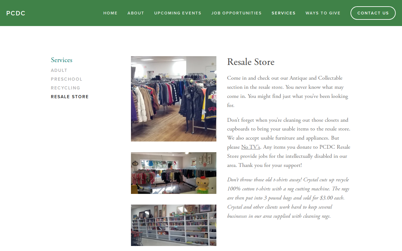 PCDC Resale Store website preview