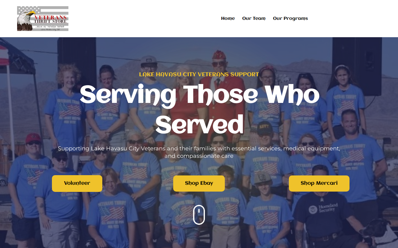 Veteran's Thrift website preview