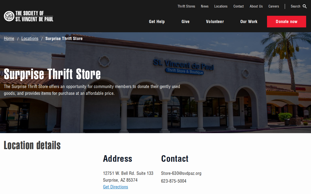 Society of St. Vincent de Paul - Surprise Thrift Store website preview