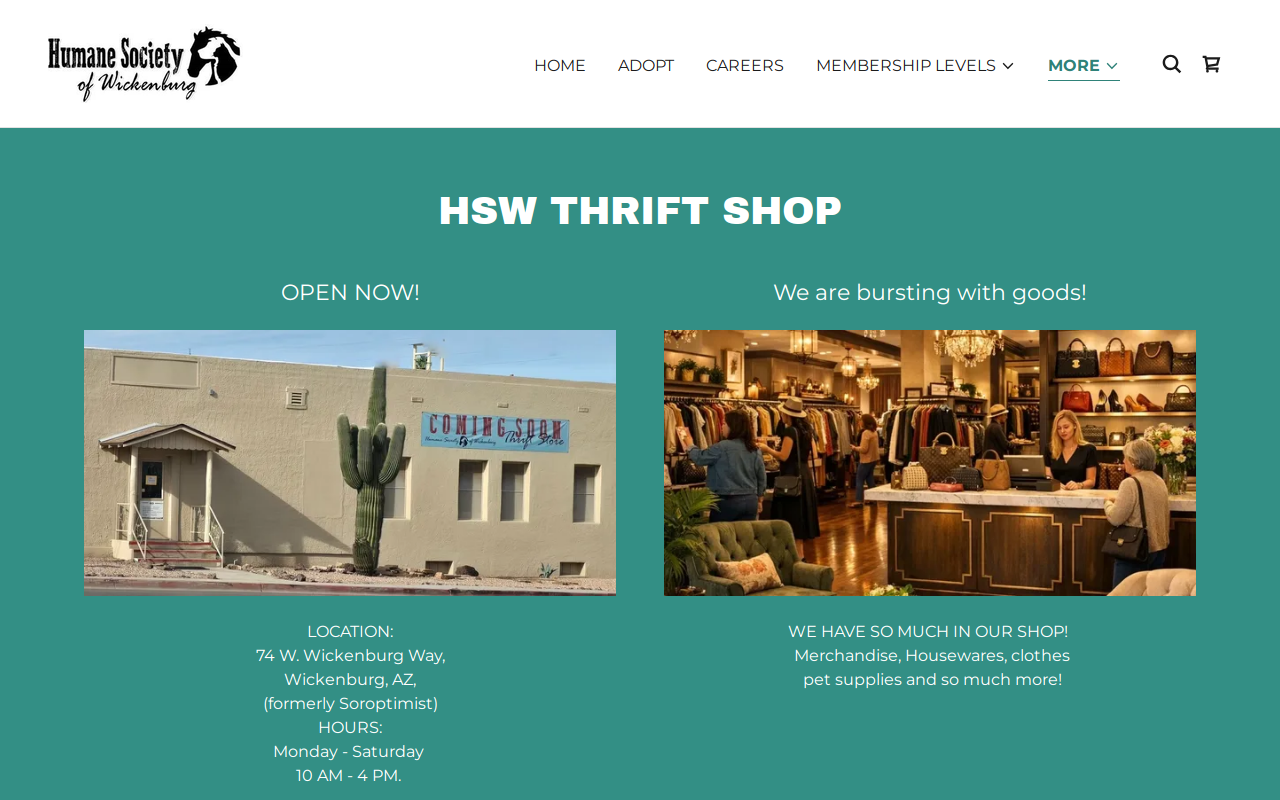 Humane Society of Wickenburg Thrift Shop website preview
