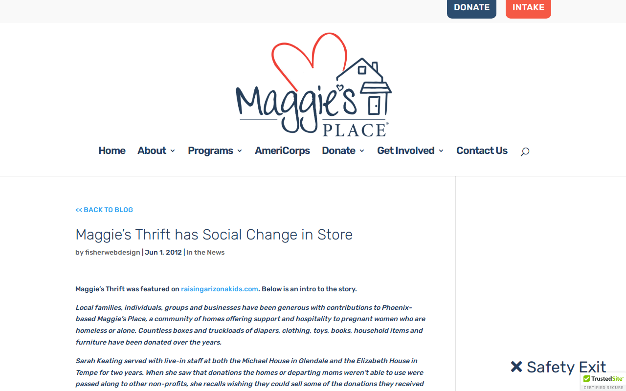 Maggie's Thrift website preview