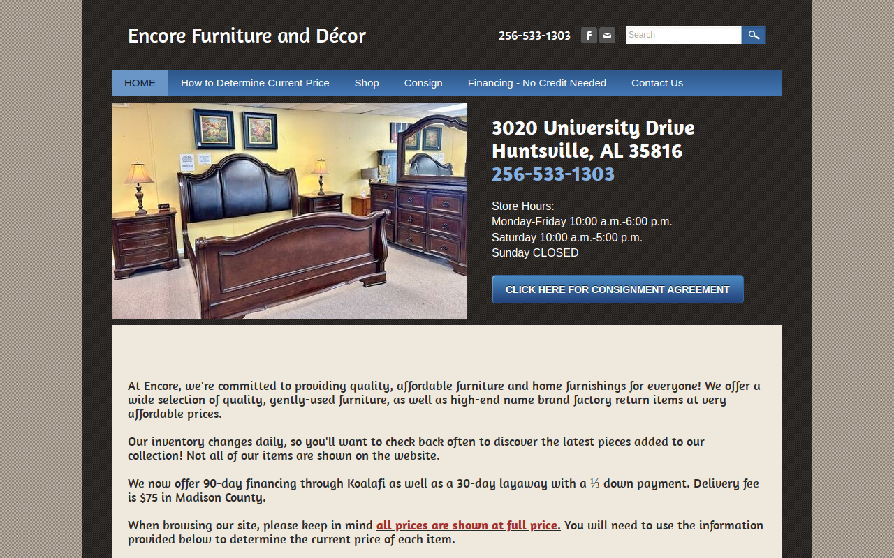 Encore Furniture and Decor website preview