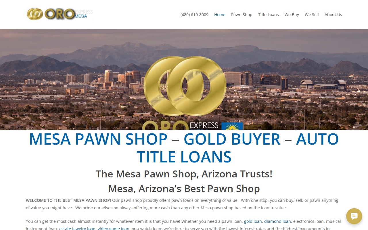 Oro Express - Mesa Pawn website preview