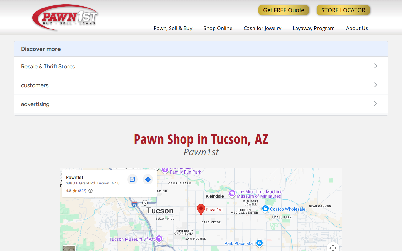 Pawn 1st Loans & Jewelry website preview