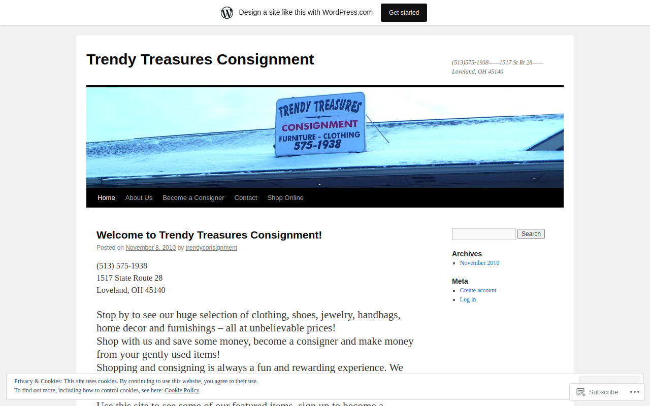Trendy Treasures Consignment website preview