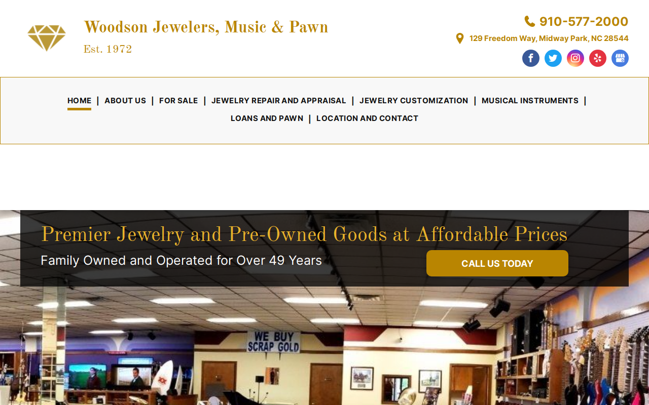 Woodson Jewelers, Music & Pawn website preview