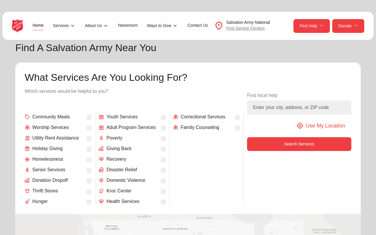 The Salvation Army website preview