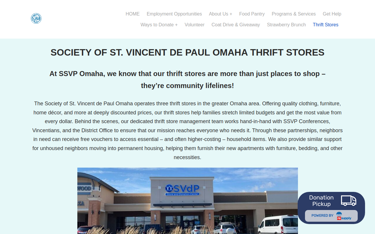 St Vincent de Paul Thrift Store website preview