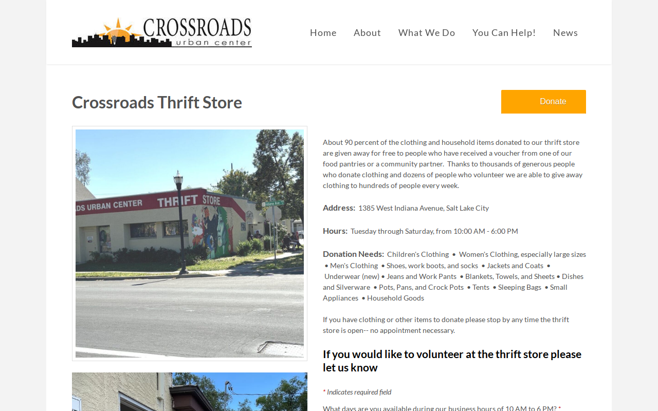 Crossroads Thrift Store website preview