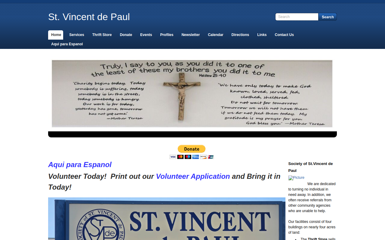 St. Vincent Thrift Shop website preview