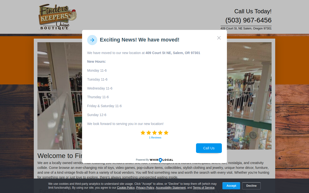 Finders Keepers Unique Boutique website preview