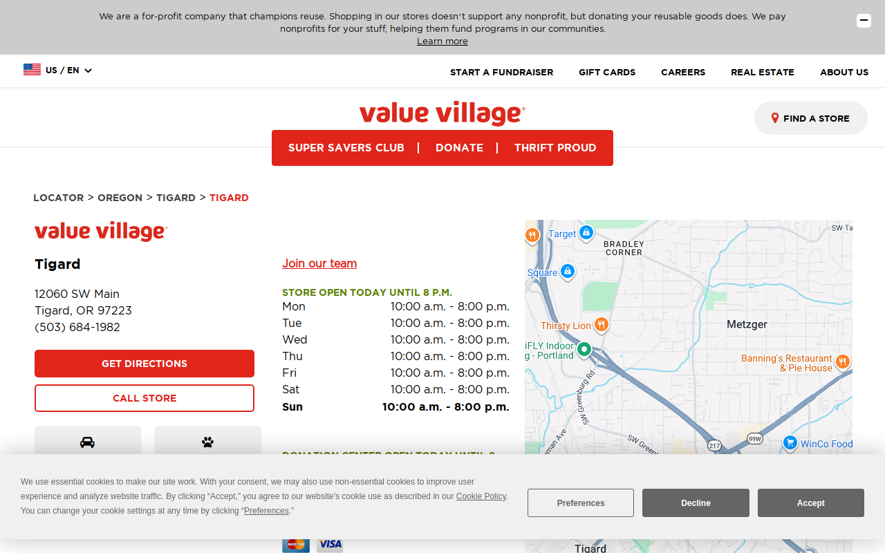 Value Village website preview