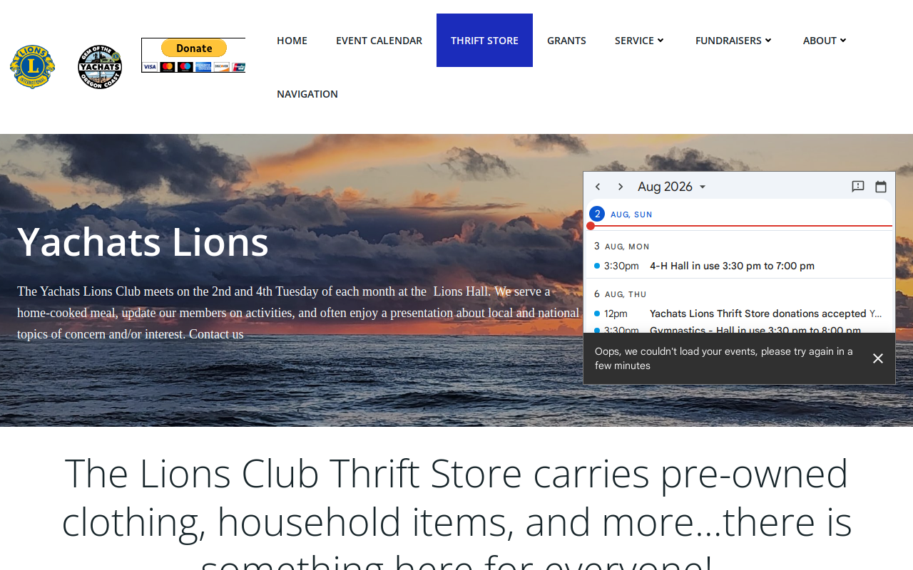 Yachats Lions Club Thrift Store website preview