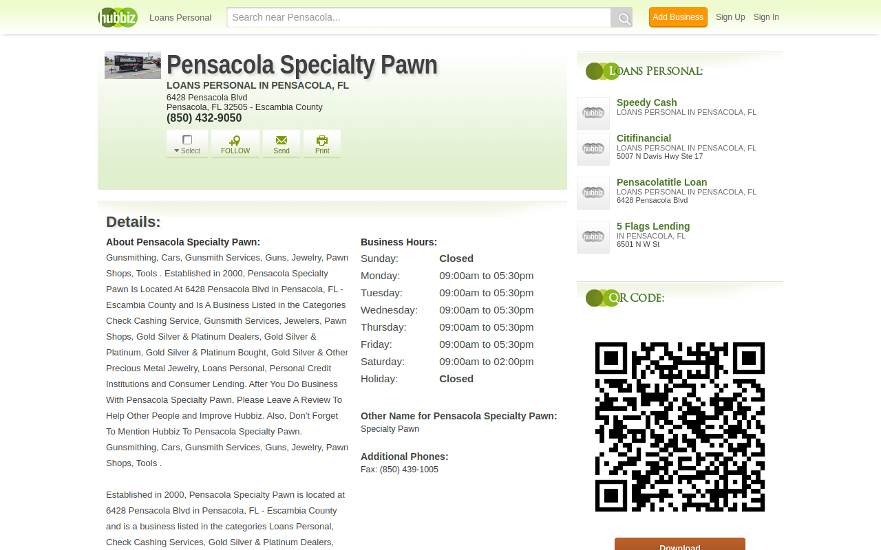 Pensacola Specialty Pawn website preview