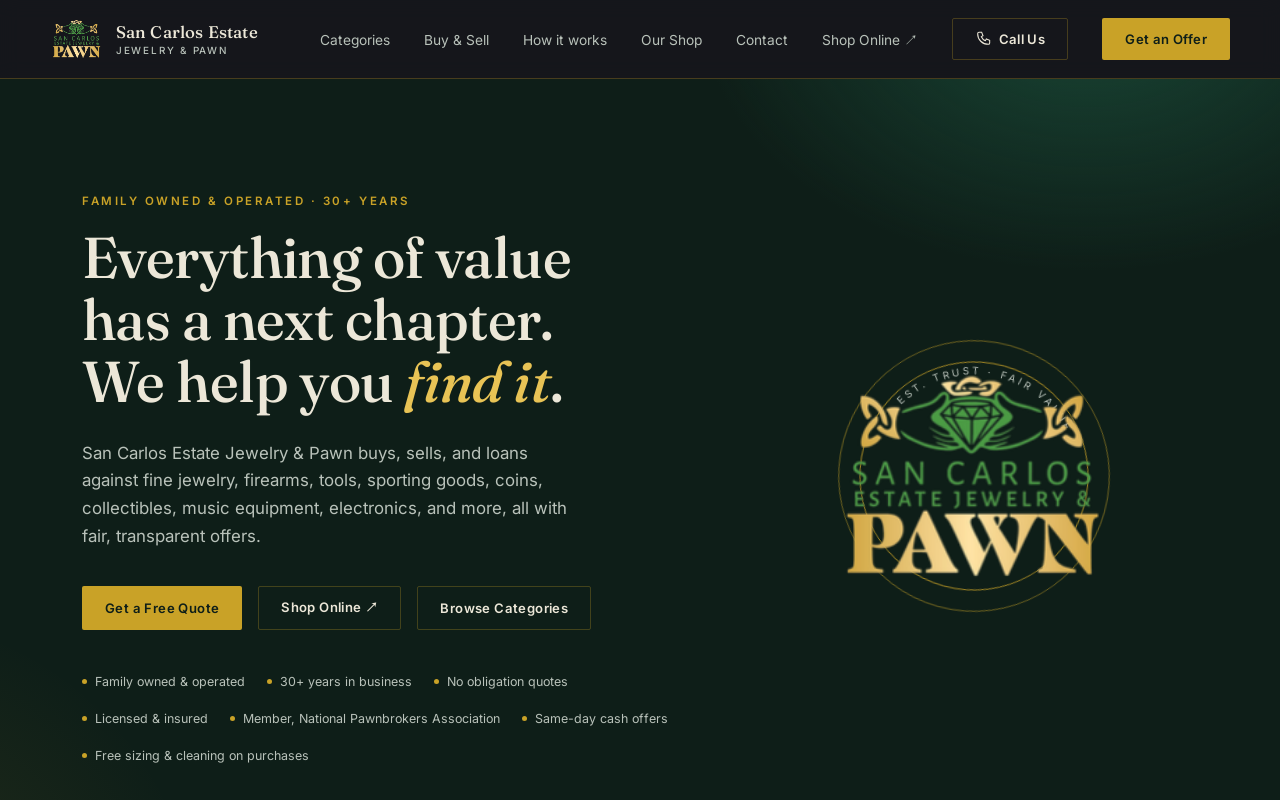 San Carlos Estate Jewelry and Pawn website preview