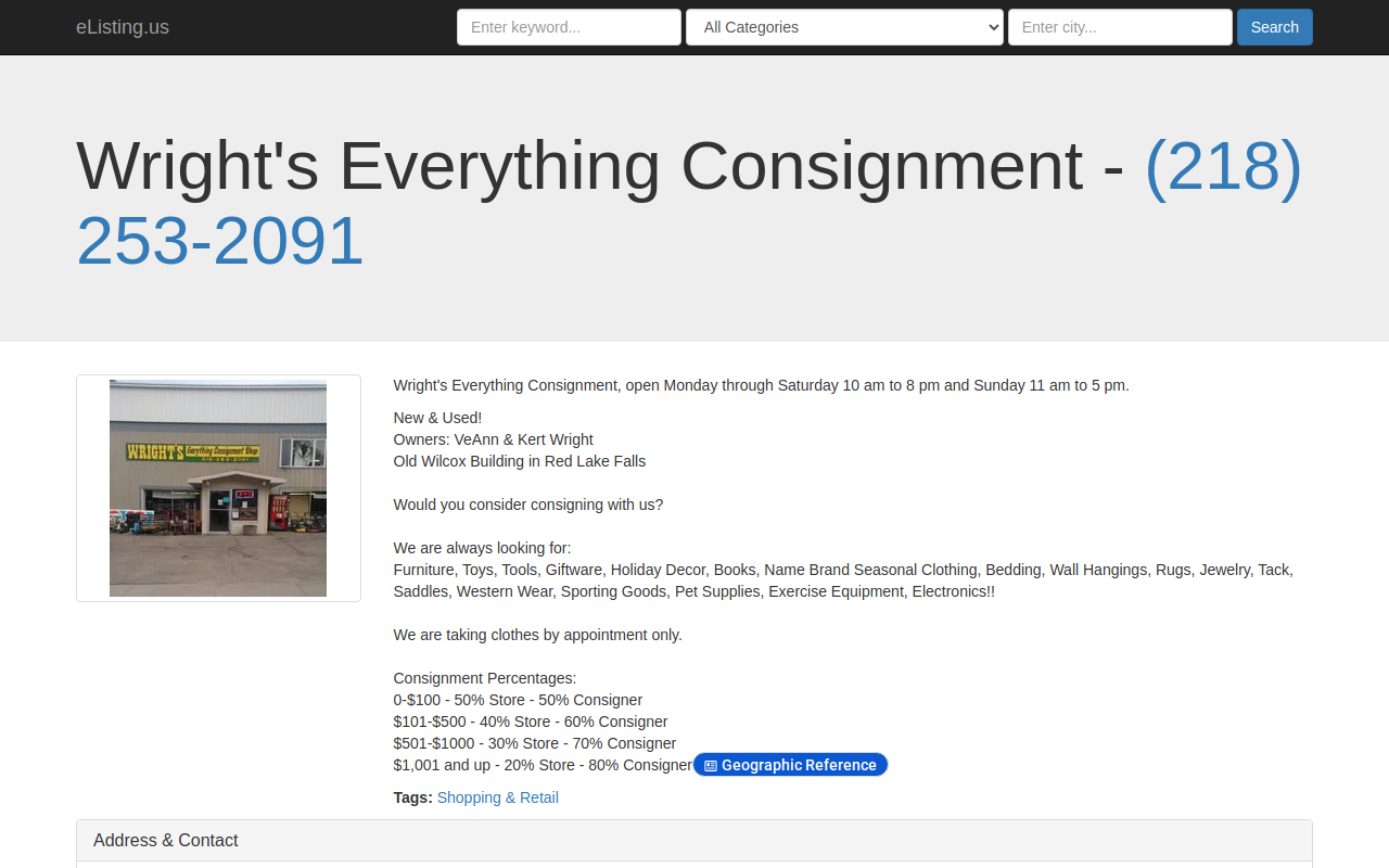 Wright's Everything Consignment website preview