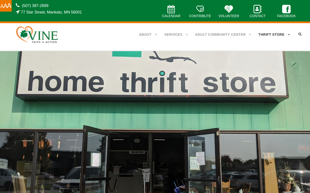 Vine Home Thrift Store website preview