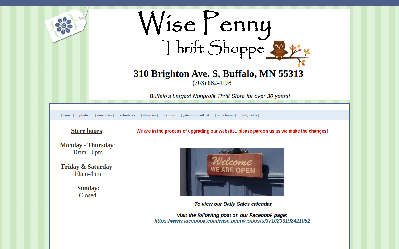 Wise Penny Thrift Shoppe website preview