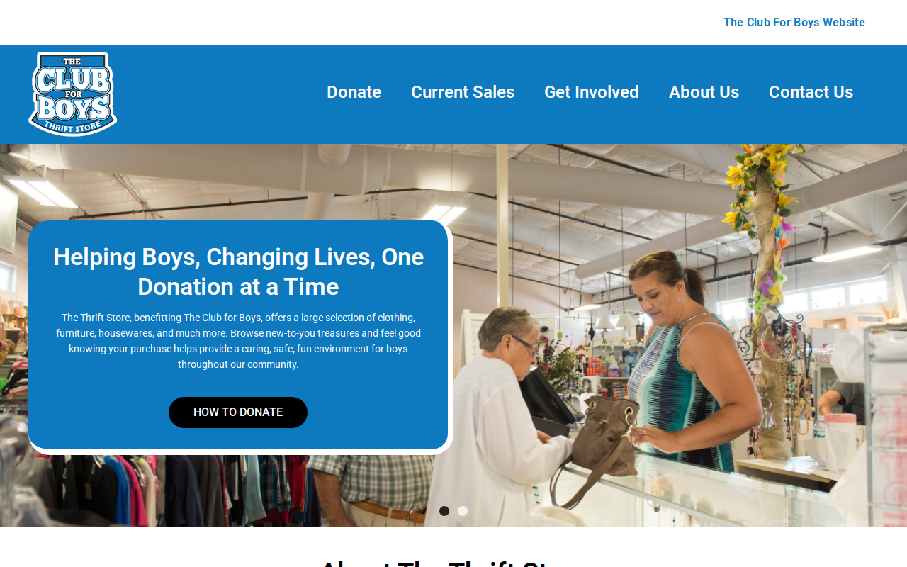 The Club for Boys Thrift Store website preview
