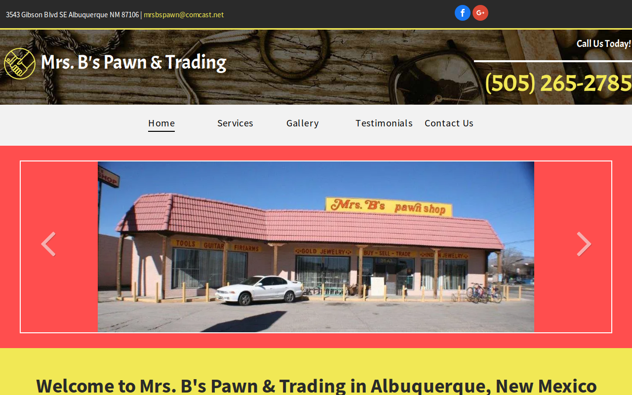 Mrs. B's Pawn Shop website preview
