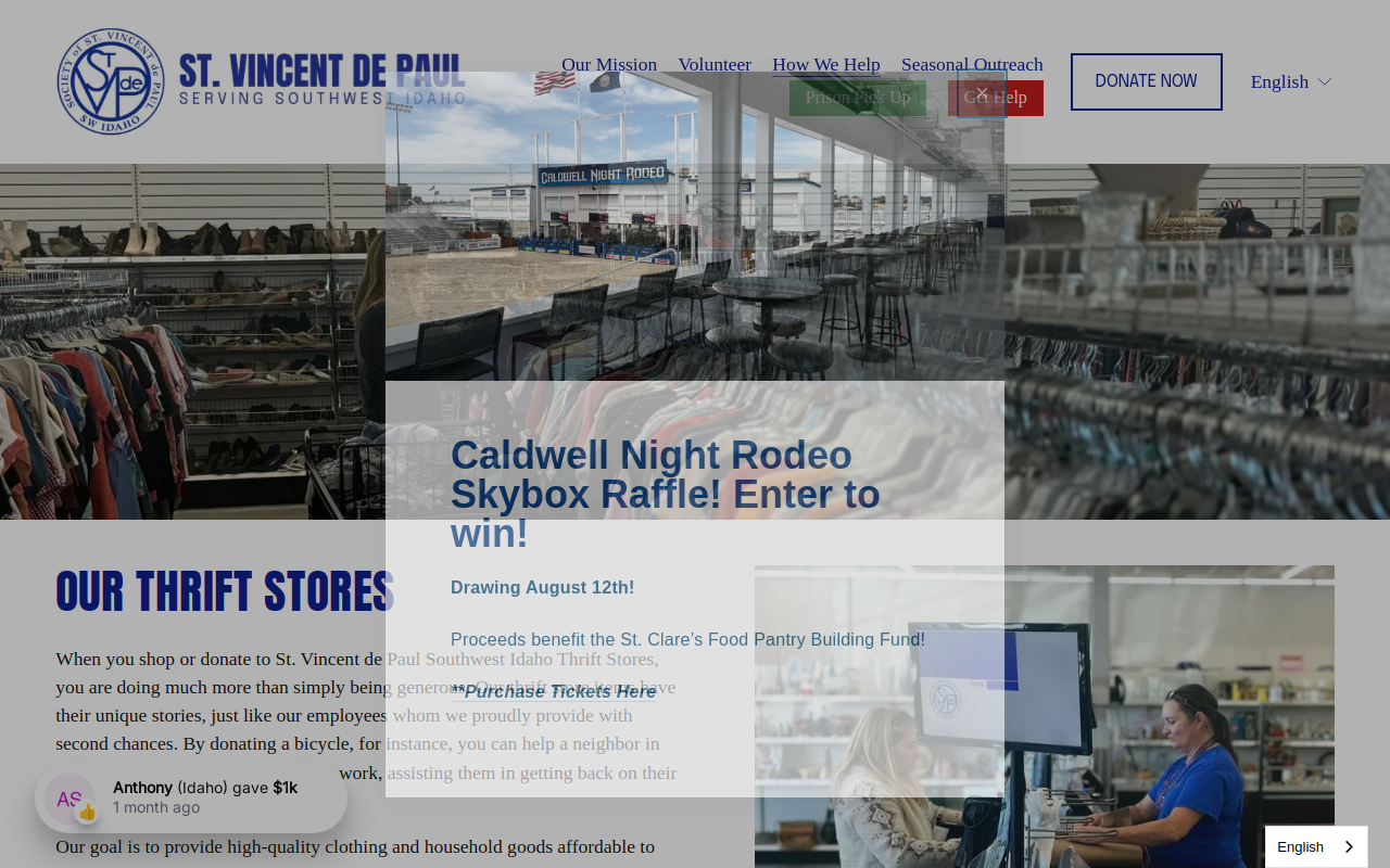 Saint Vincent de Paul Boise Thrift Store website preview