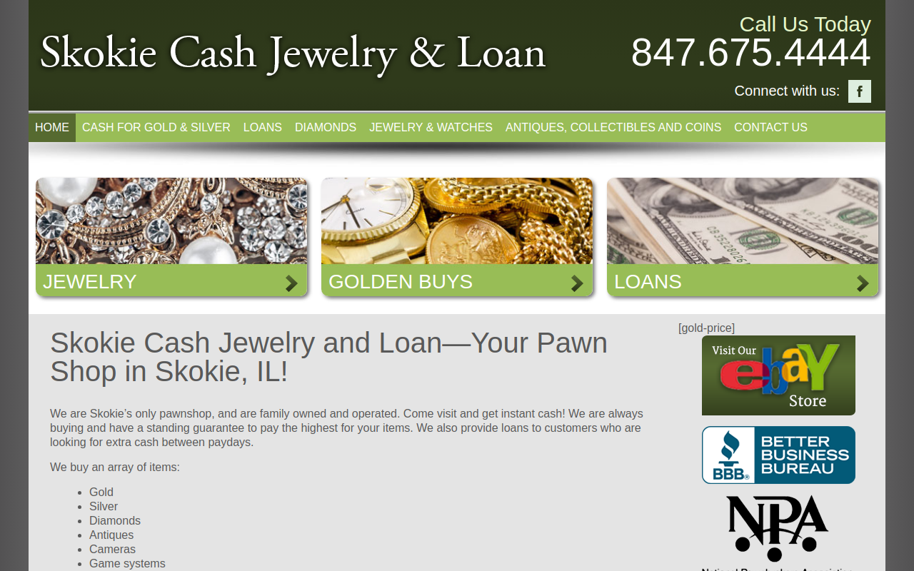Skokie Cash Jewelry and Loan website preview