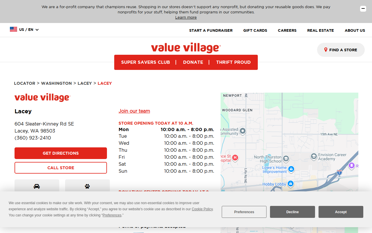 Value Village website preview