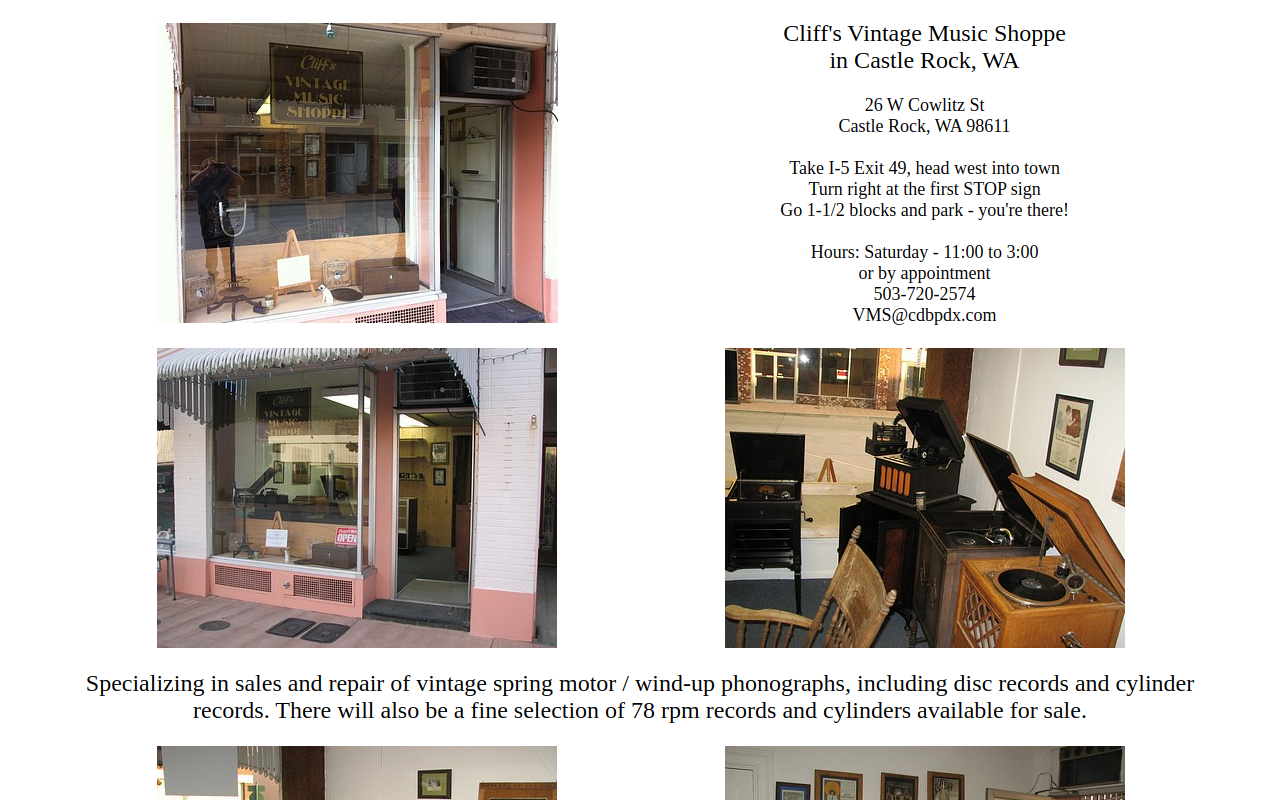 Cliff's Vintage Music Shoppe website preview