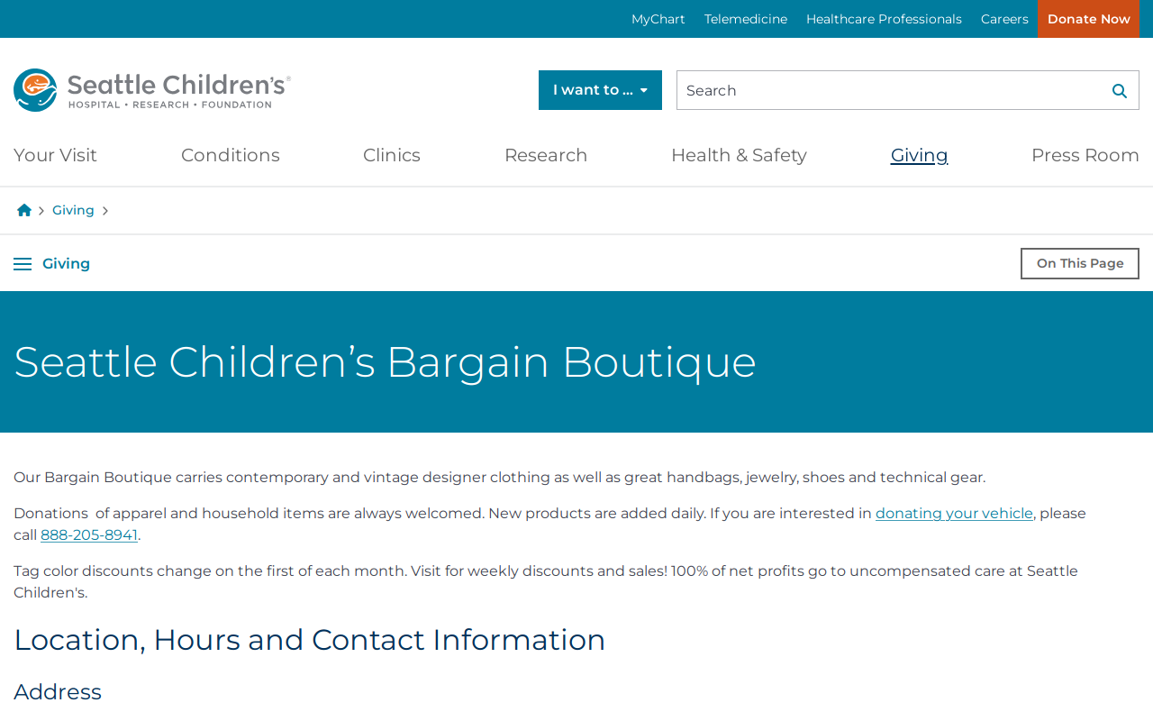Seattle Children's Bargain Boutique website preview