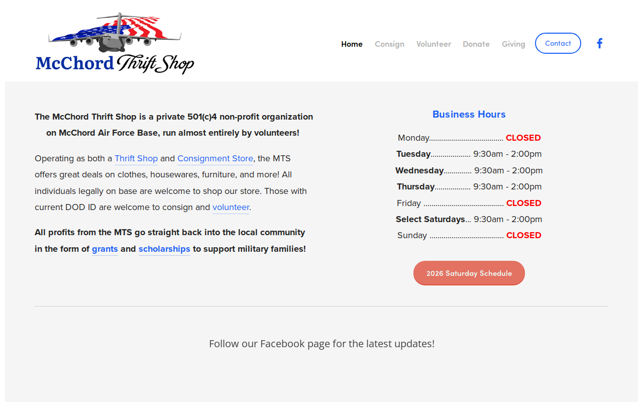 McChord Thrift Shop website preview