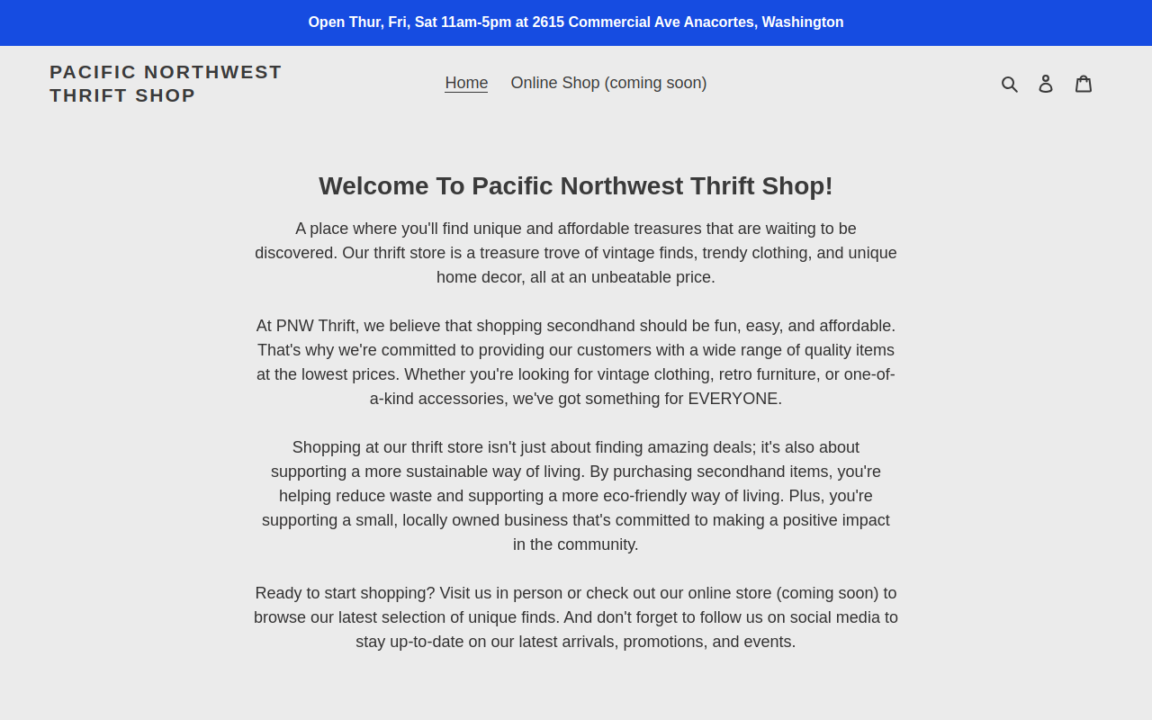 Pacific Northwest Thrift Shop website preview