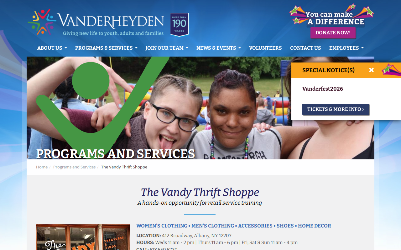 The Vandy Thrift Shoppe website preview