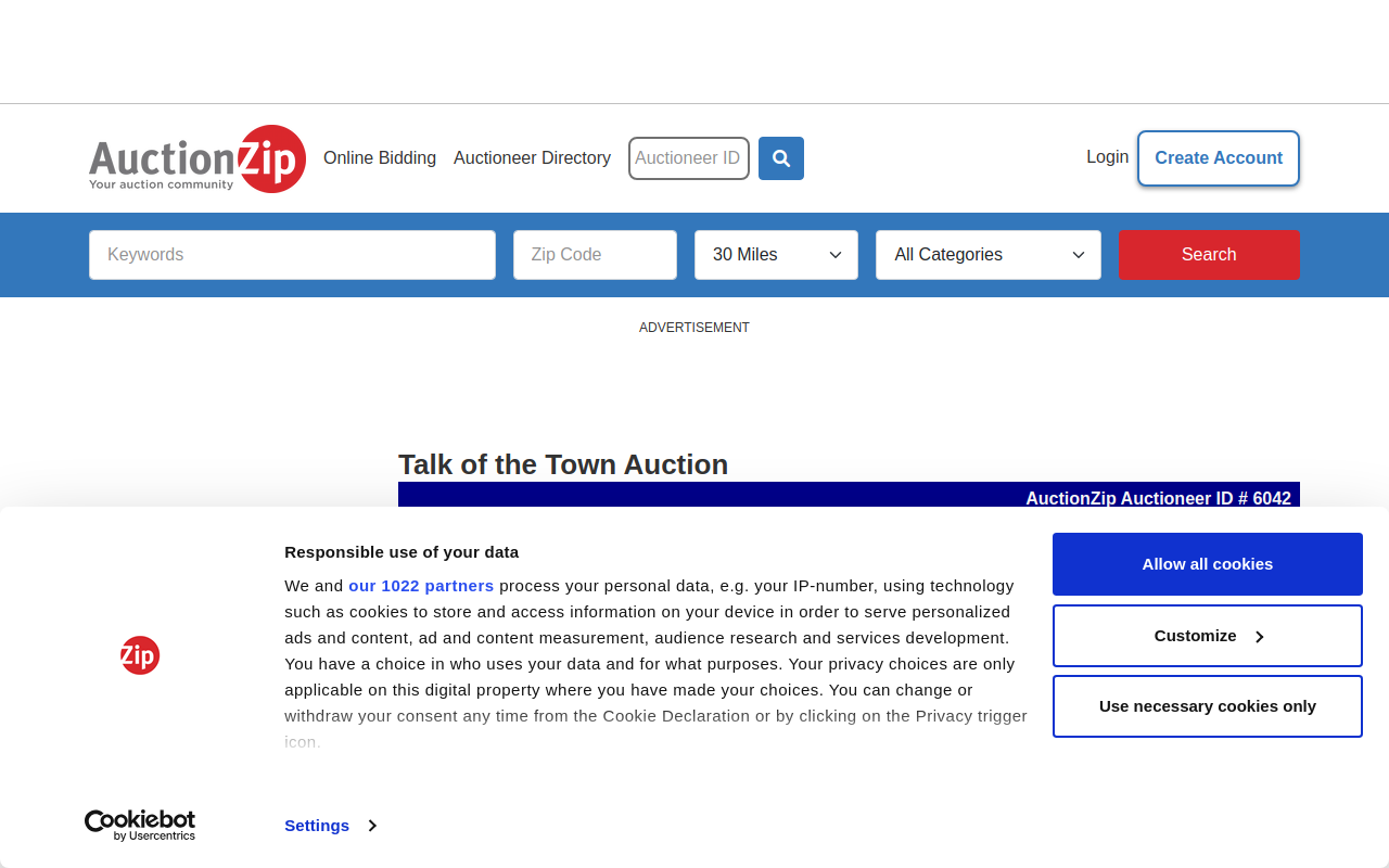 Talk of the Town Auctions website preview