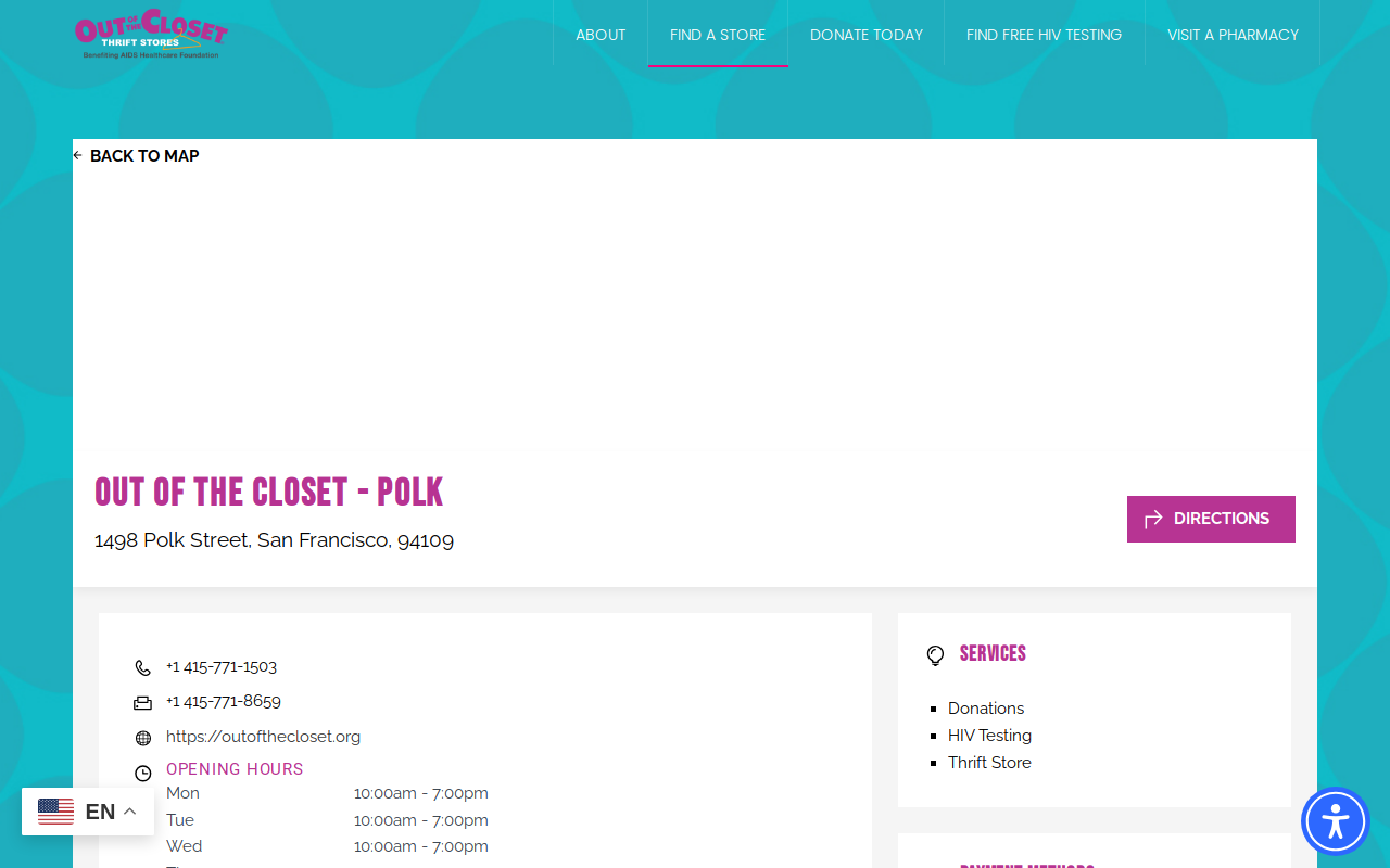 Out Of The Closet Thrift Store website preview