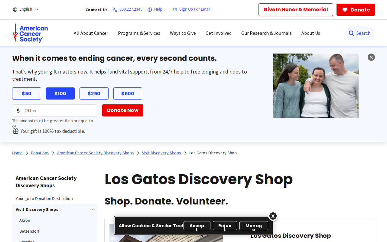 American Cancer Society Discovery Shop website preview