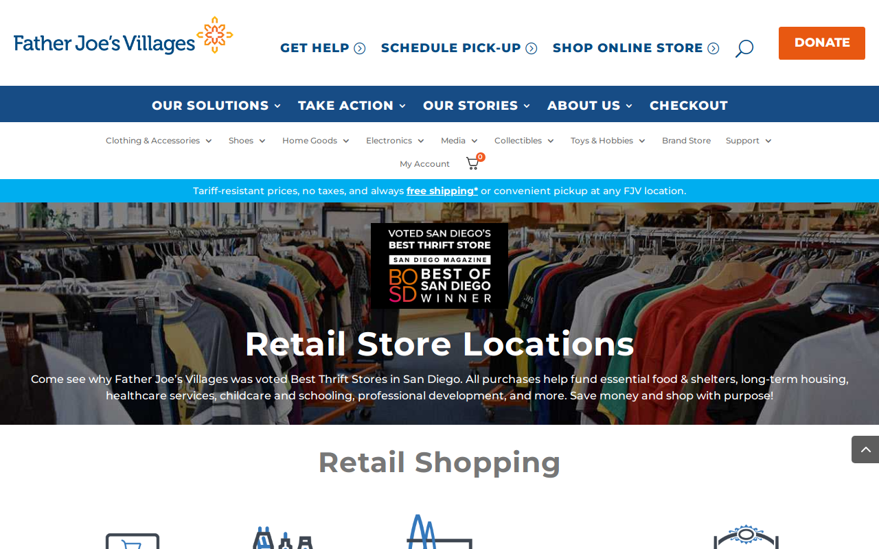 Father Joe's Villages Thrift Store website preview