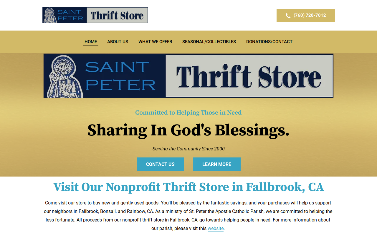 Saint Peter Thrift Store website preview