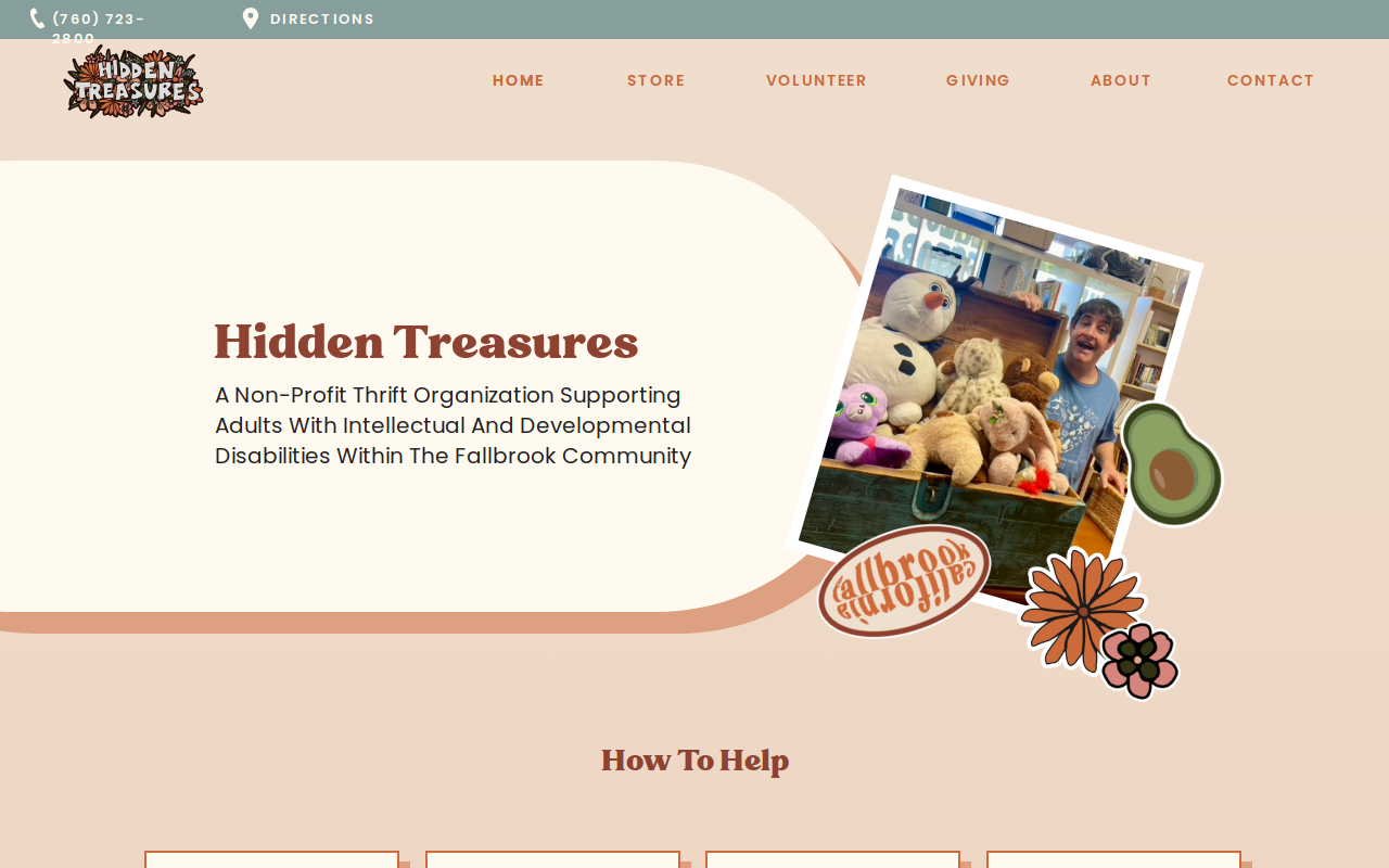 Hidden Treasures Thrift Store website preview