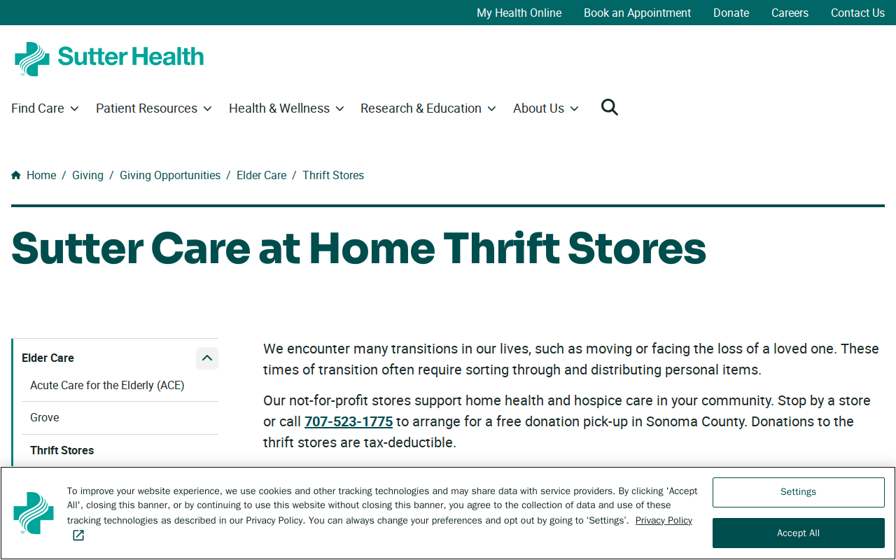 Sutter Health Hospice website preview