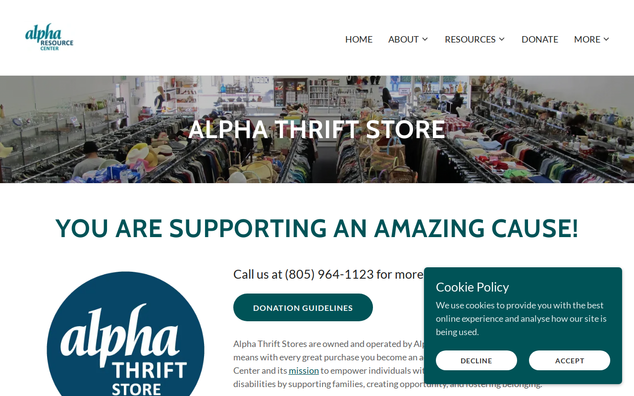 Alpha Thrift Store website preview
