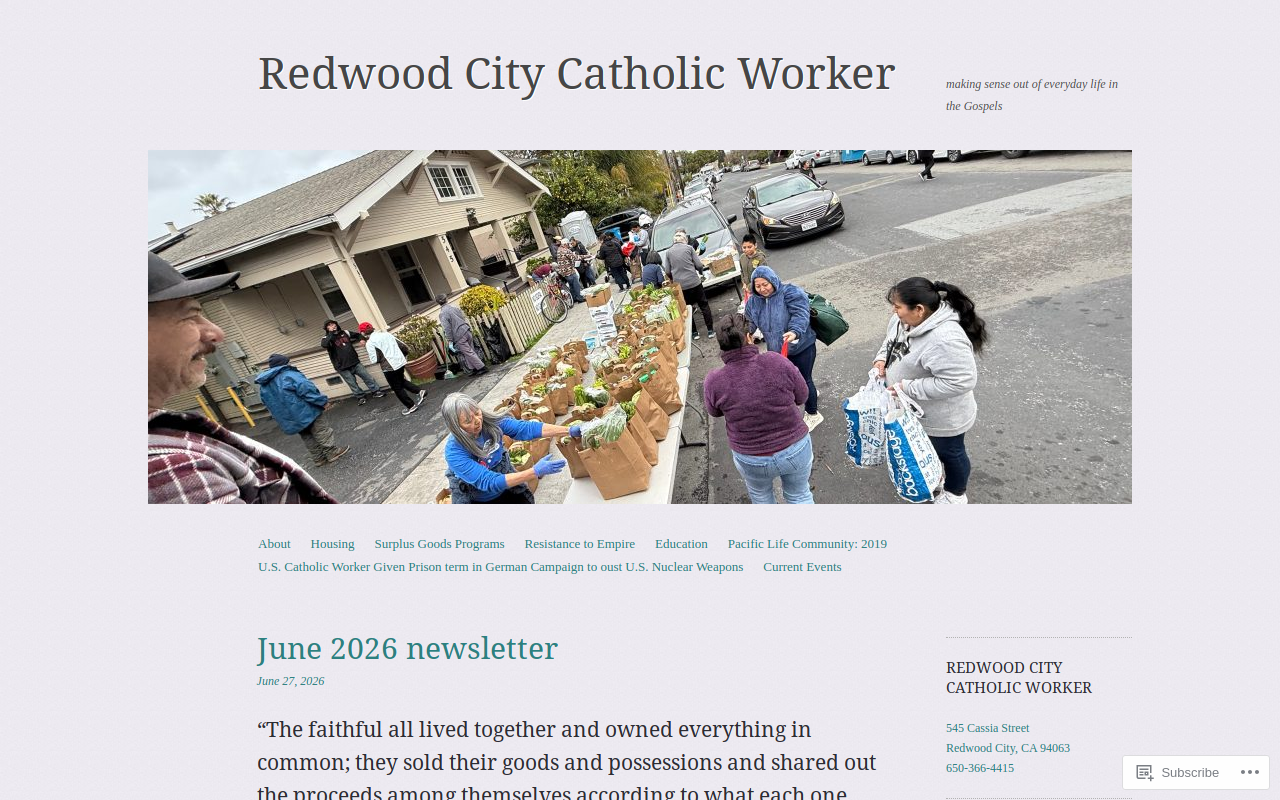 Redwood City Catholic Worker website preview