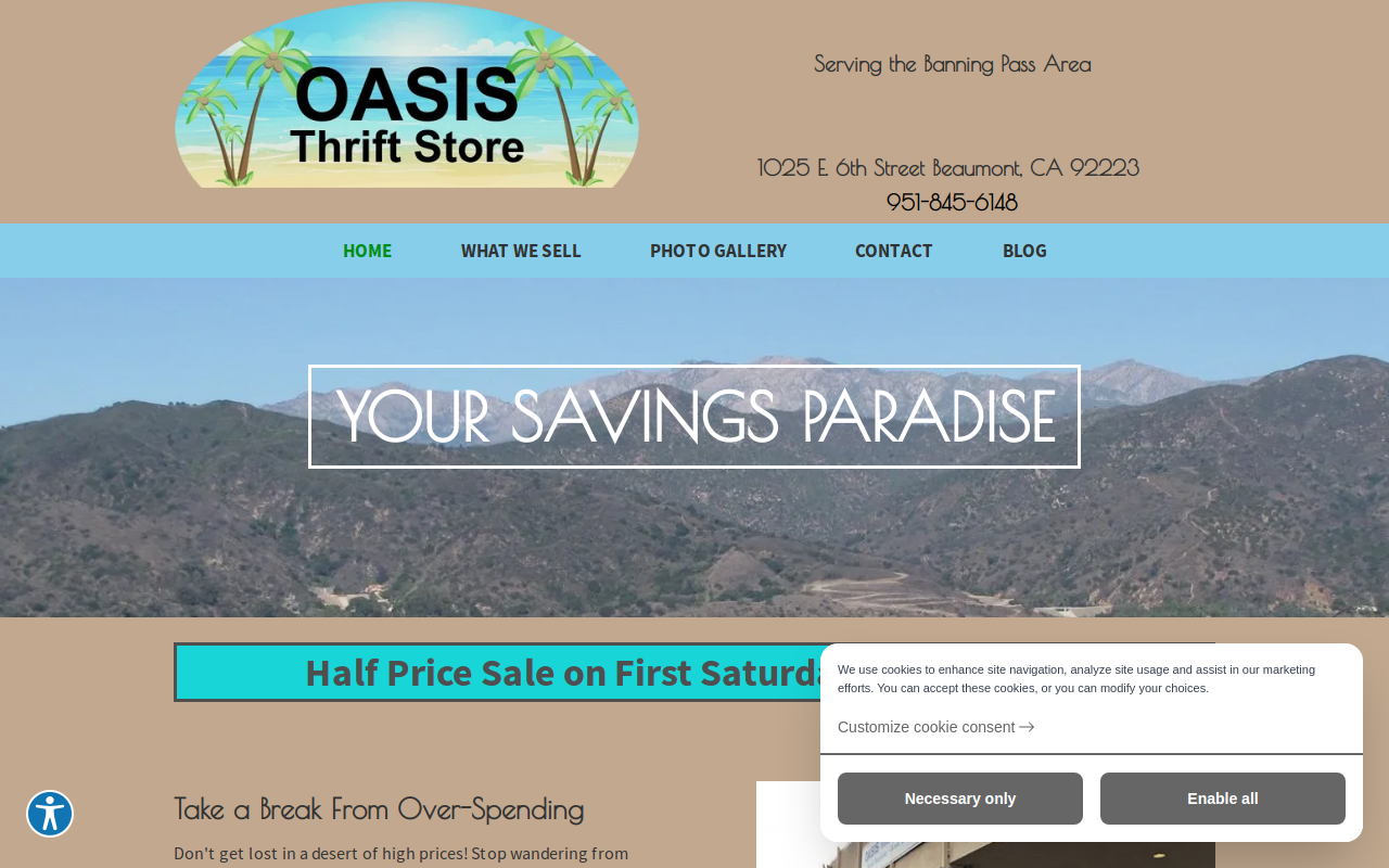 Oasis Thrift Store website preview