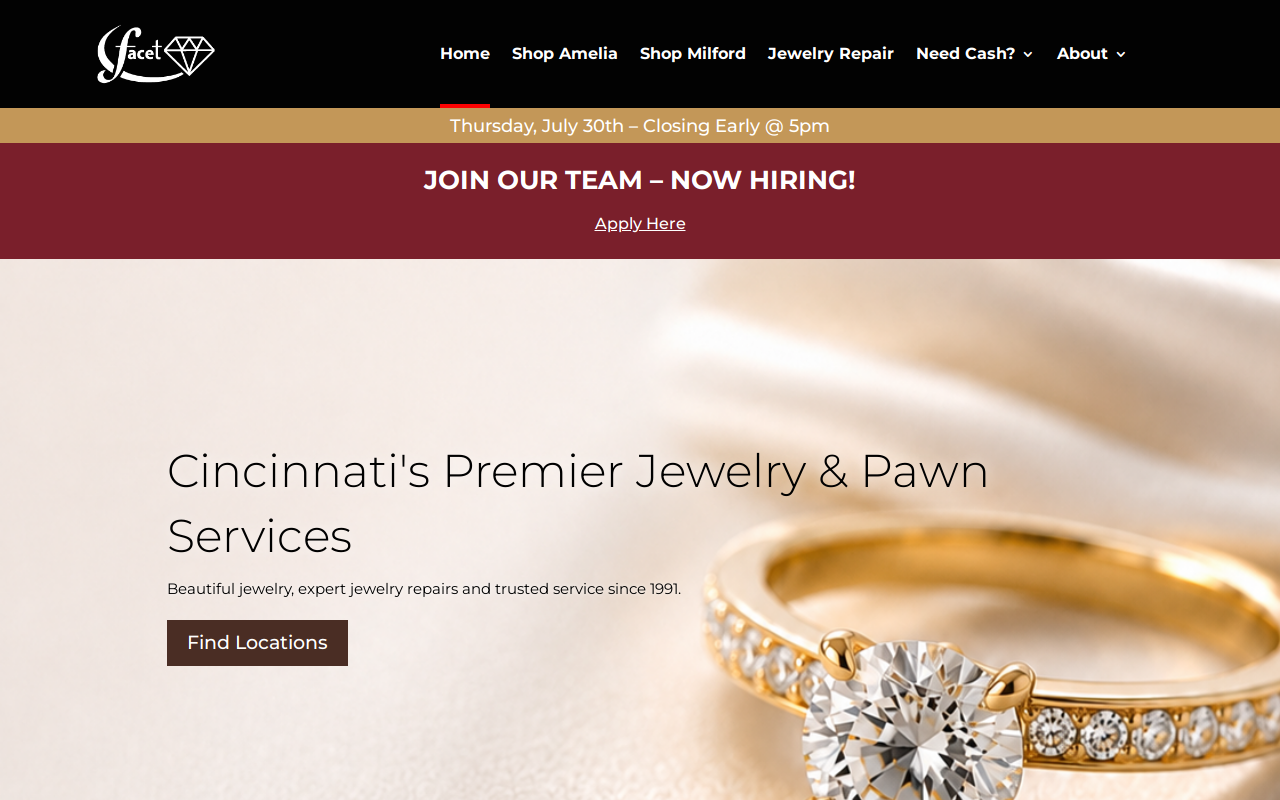 Facet Jewelry, Music, and Pawn website preview