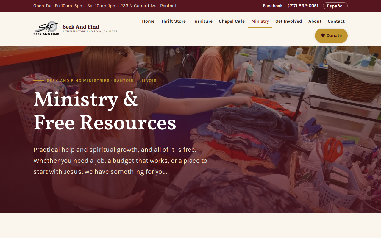 Seek and Find Thrift Store website preview