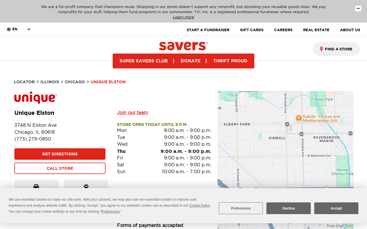 Unique Thrift Store website preview