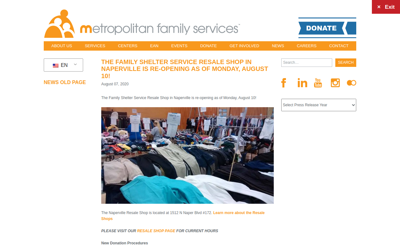Family Shelter Resale Shop website preview