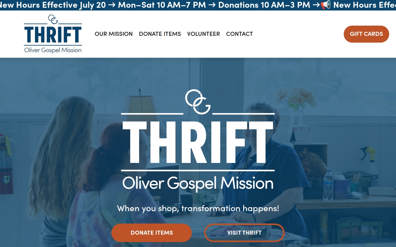 Oliver Gospel Thrift Store website preview