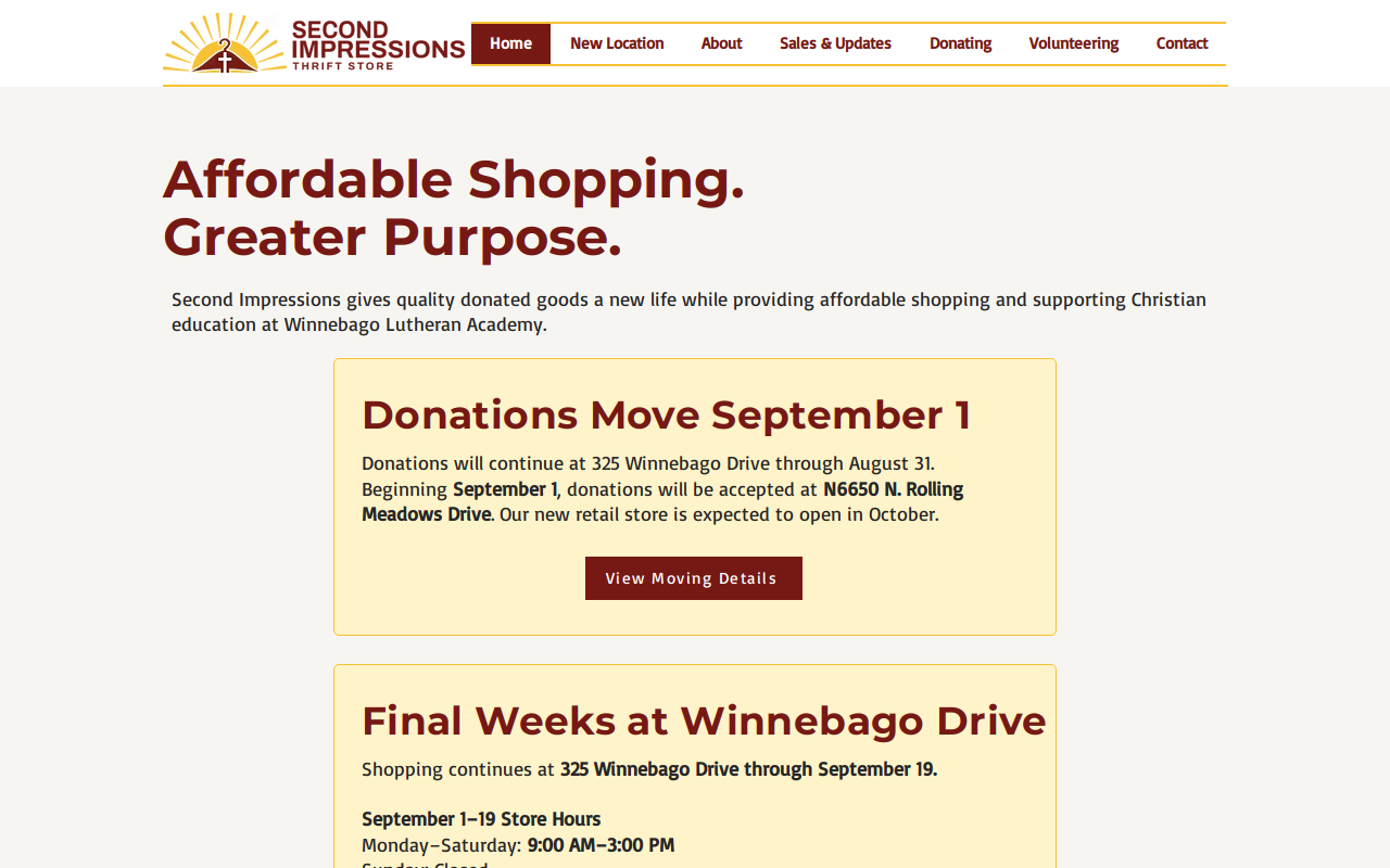 Second Impressions Thrift Store website preview