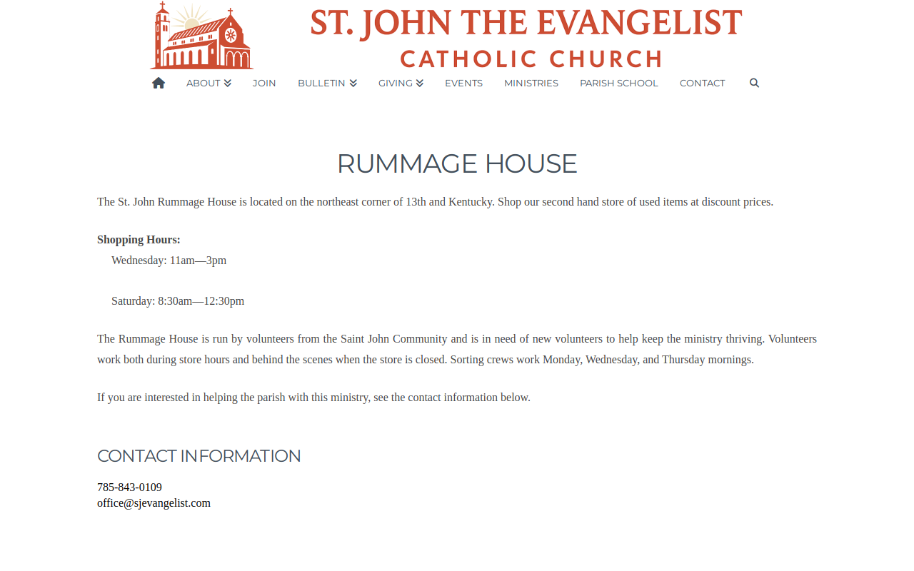 Saint John's Rummage House website preview